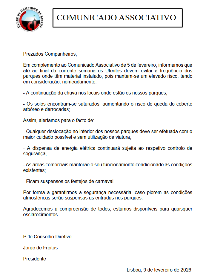 Complemento ao Comunicado Associativo 2026-02-05