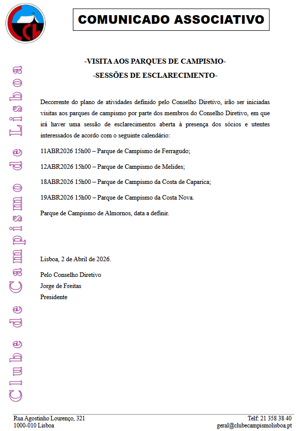 Comunicado Associativo - Ida aos parques