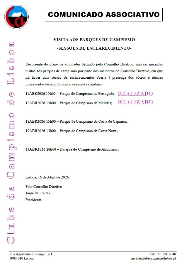 Comunicado Associativo - ida aos parques-Actualização