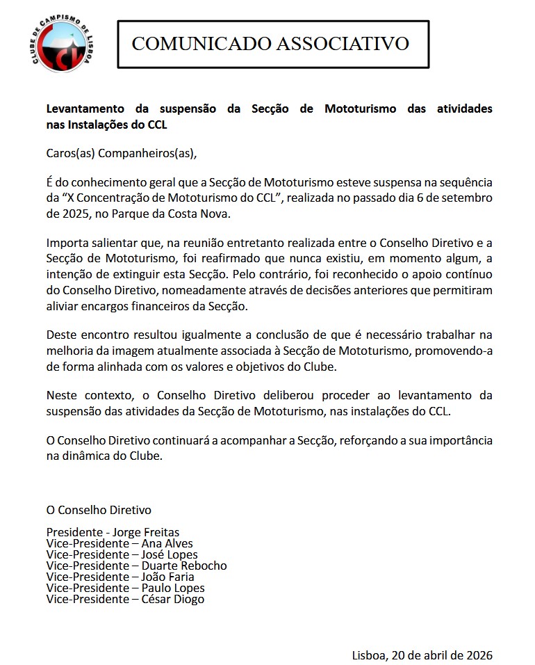 Comunicado Associativo - Mototurismo
