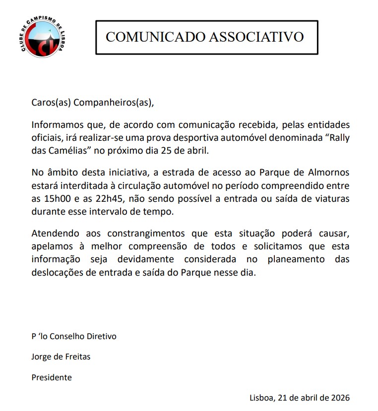 Comunicado Associativo - Rally das Camélias